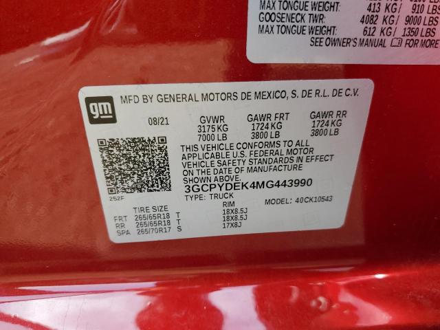 2021 CHEVROLET SILVERADO - 3GCPYDEK4MG443990