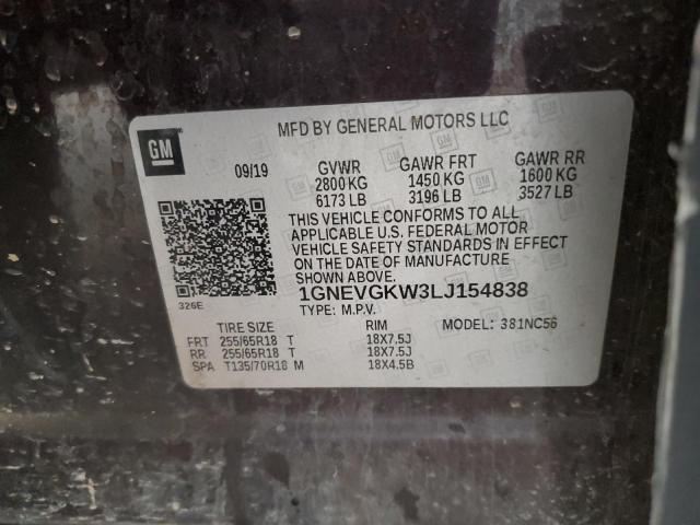 2020 CHEVROLET TRAVERSE L 1GNEVGKW3LJ154838