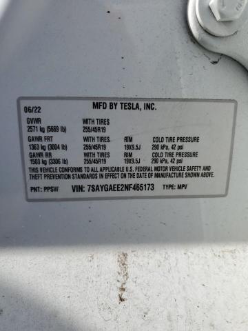 2022 TESLA MODEL Y - 7SAYGAEE2NF465173