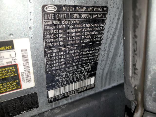 2017 LAND ROVER RANGE ROVE - SALWR2FV1HA685283