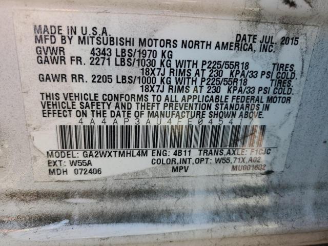 2015 MITSUBISHI OUTLANDER - 4A4AP3AU4FE045417