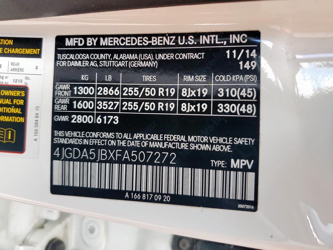 2015 MERCEDES-BENZ ML 350 - 4JGDA5JBXFA507272