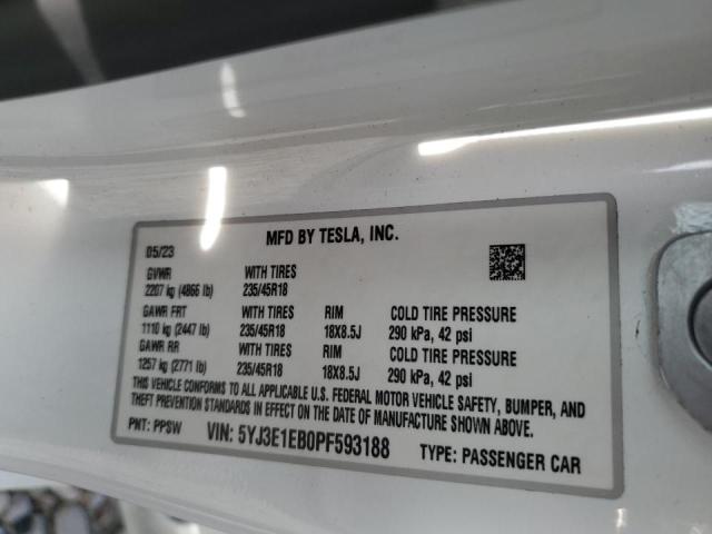 2023 TESLA MODEL 3 - 5YJ3E1EB0PF593188