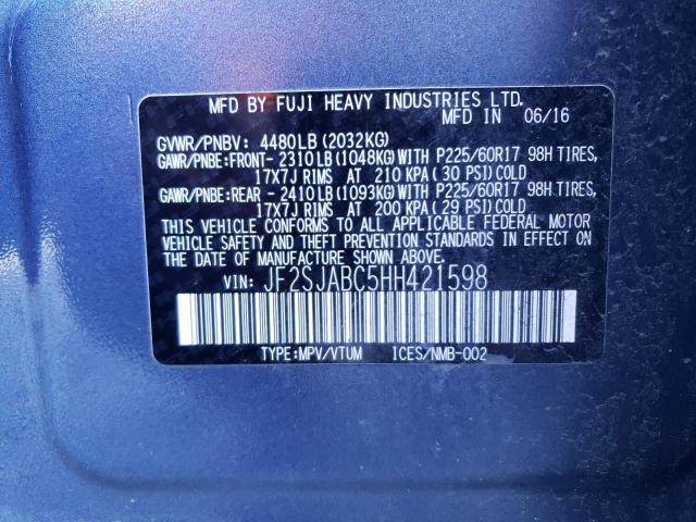 2017 SUBARU FORESTER 2 - JF2SJABC5HH421598