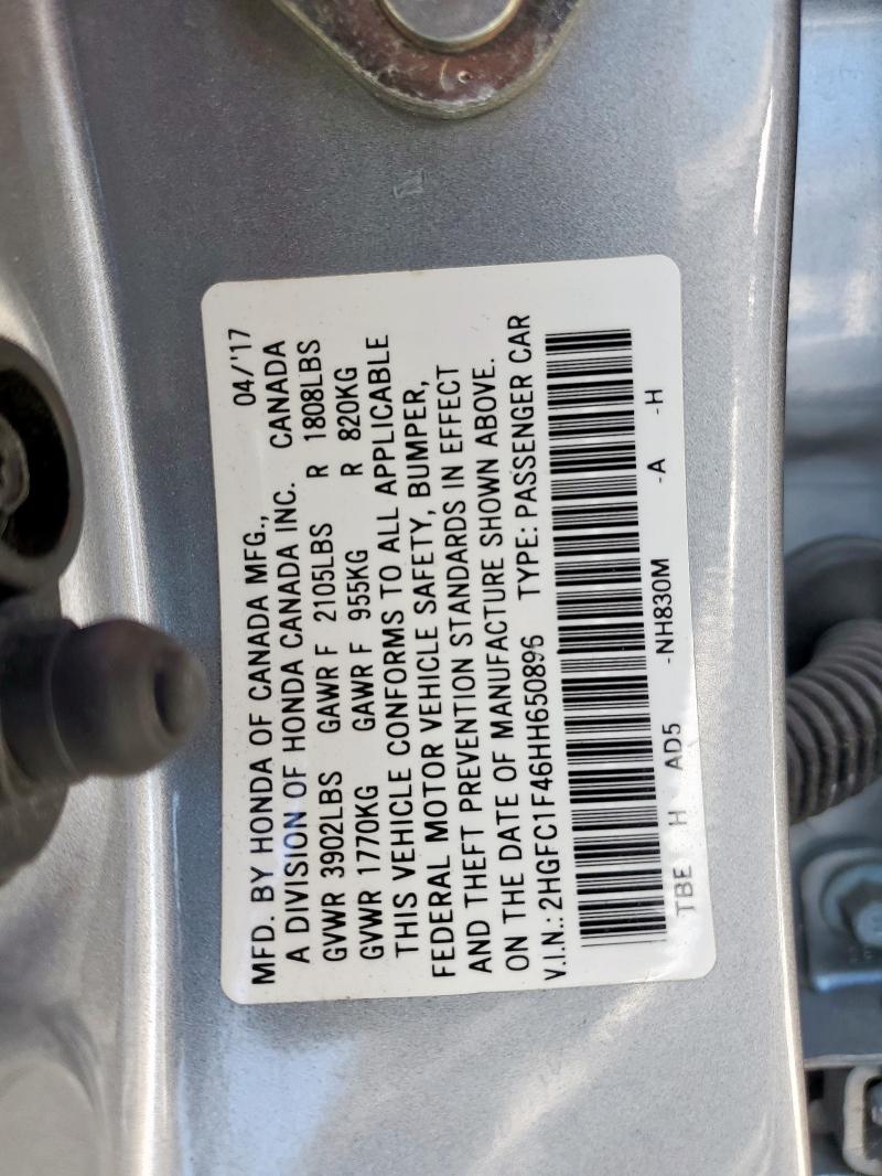 2017 HONDA CIVIC EX 2HGFC1F46HH650896