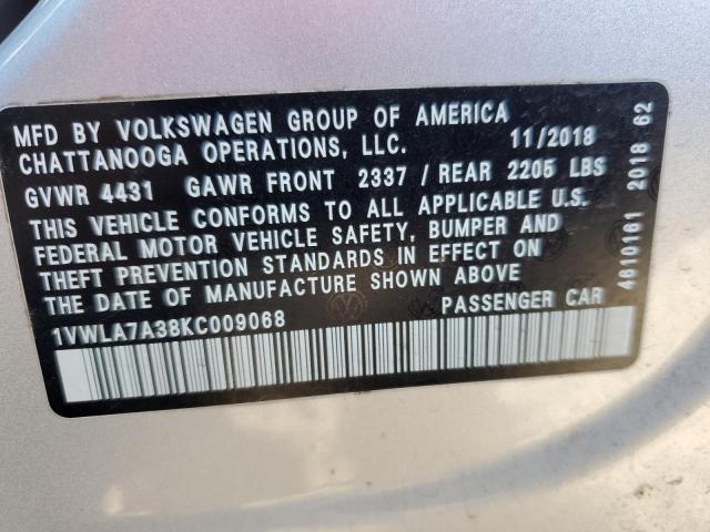 2019 VOLKSWAGEN PASSAT WOL - 1VWLA7A38KC009068