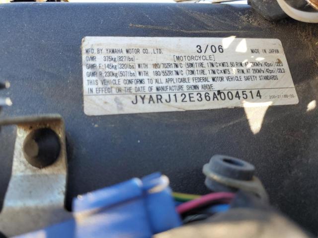 2006 YAMAHA YZFR6 L JYARJ12E36A004514