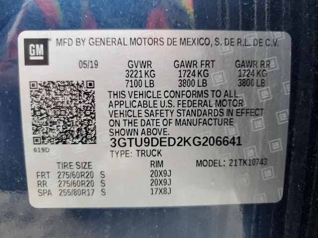 2019 GMC SIERRA K15 - 3GTU9DED2KG206641