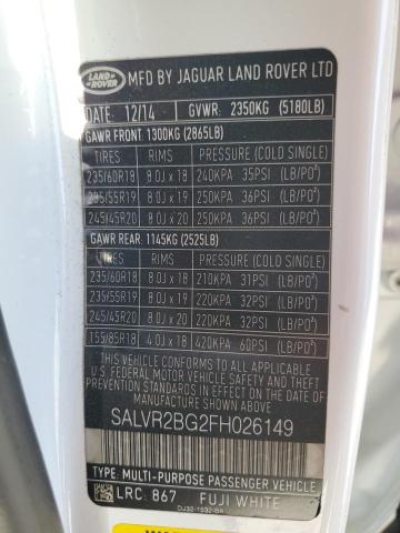2015 LAND ROVER RANGE ROVE - SALVR2BG2FH026149