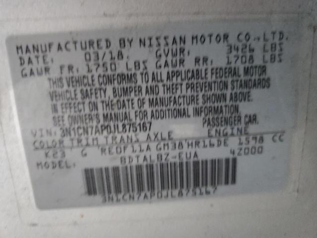 2018 NISSAN VERSA S - 3N1CN7AP0JL875167