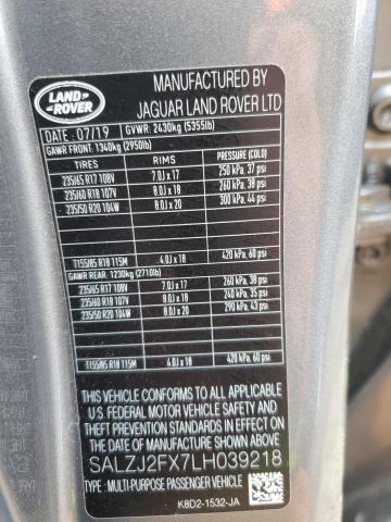 2020 LAND ROVER RANGE ROVE - SALZJ2FX7LH039218