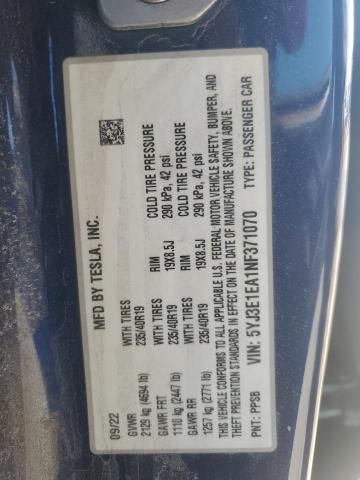 2022 TESLA MODEL 3 - 5YJ3E1EA1NF371070