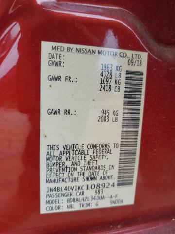 2019 NISSAN ALTIMA SV - 1N4BL4DV1KC108924