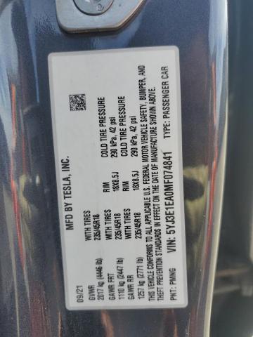 2021 TESLA MODEL 3 - 5YJ3E1EA0MF074841