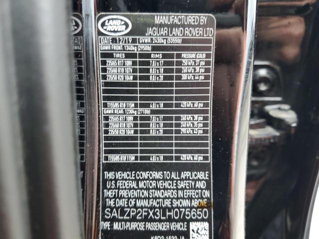 2020 LAND ROVER RANGE ROVE - SALZP2FX3LH075650