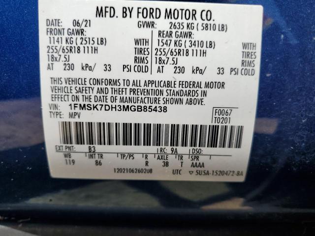 2021 FORD EXPLORER X - 1FMSK7DH3MGB85438