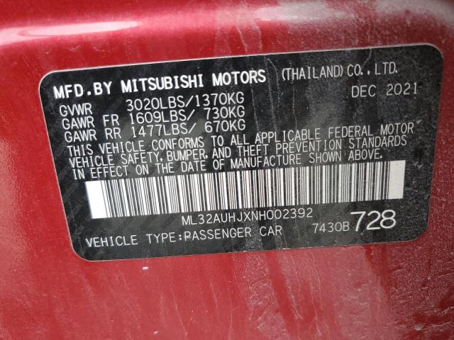 2022 MITSUBISHI MIRAGE ES - ML32AUHJXNH002392