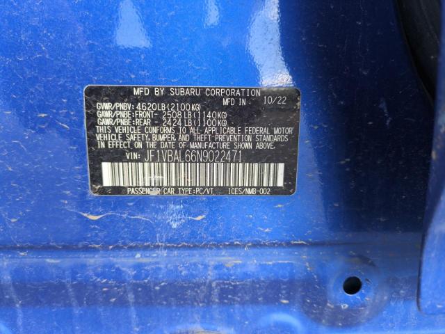 2022 SUBARU WRX LIMITE JF1VBAL66N9022471