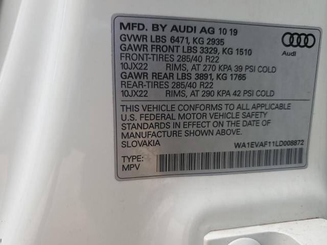 2020 AUDI Q8 PREMIUM WA1EVAF11LD008872