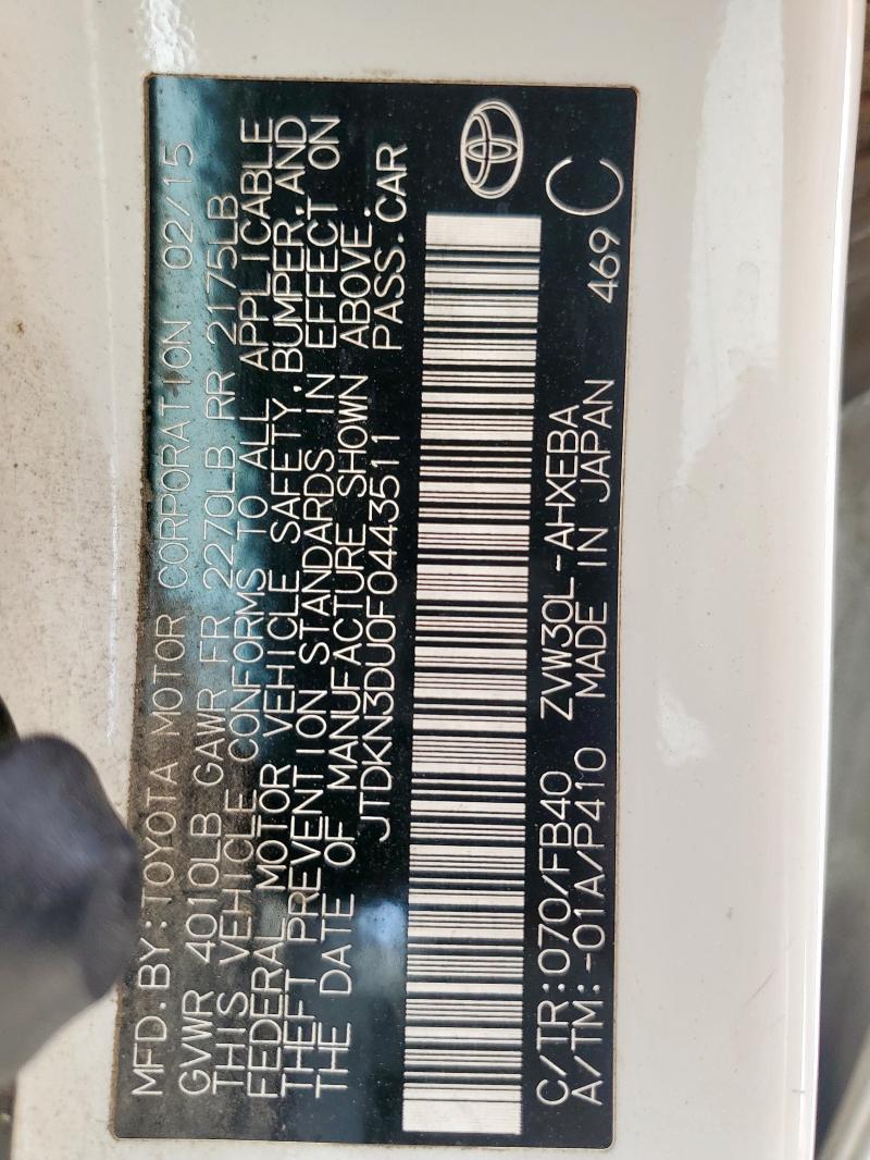 2015 TOYOTA PRIUS - JTDKN3DU0F0443511