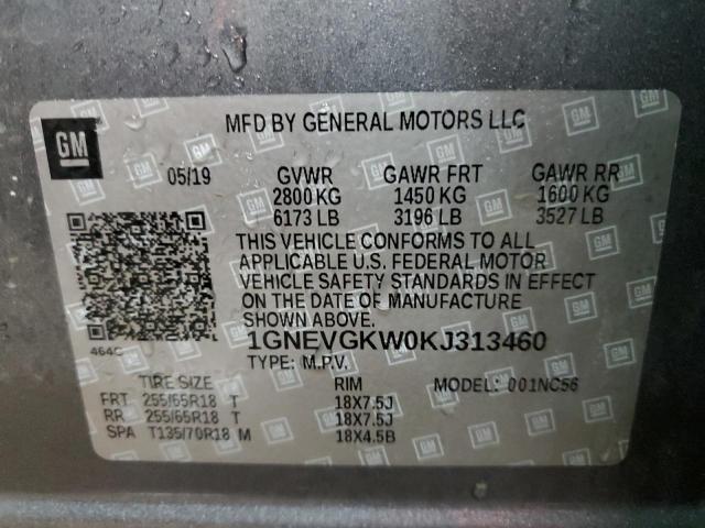 2019 CHEVROLET TRAVERSE L - 1GNEVGKW0KJ313460