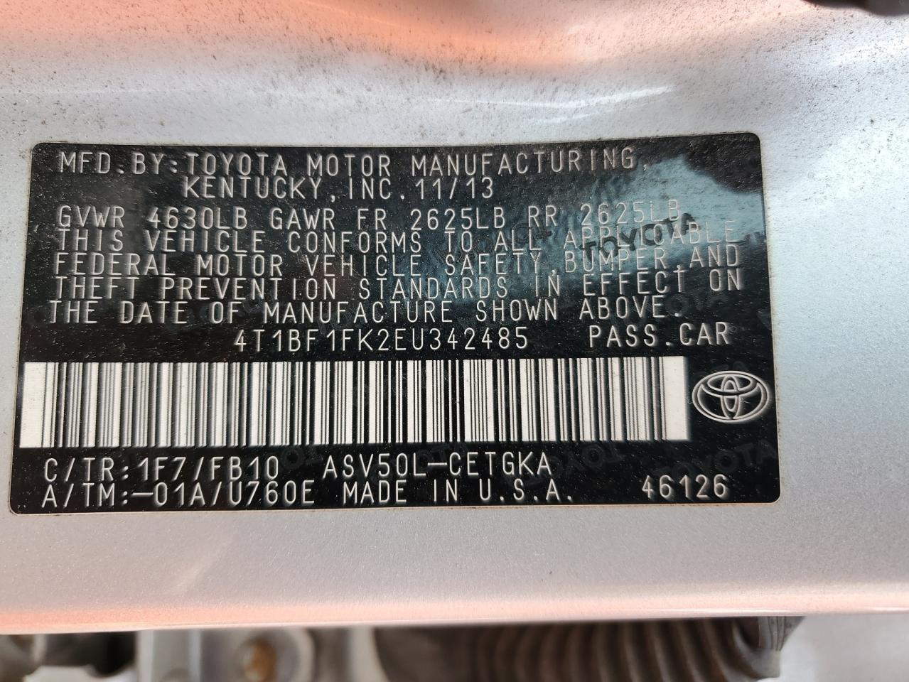 Lot #3301834432 2014 TOYOTA CAMRY L
