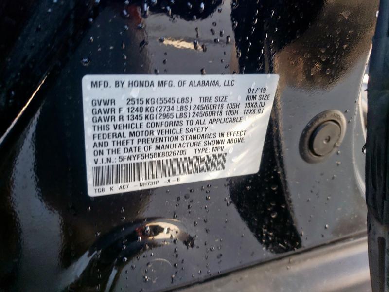 2019 HONDA PILOT EXL 5FNYF5H58KB026705