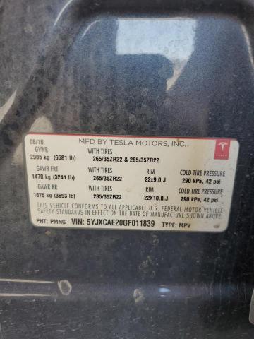 2016 TESLA MODEL X 5YJXCAE20GF011839