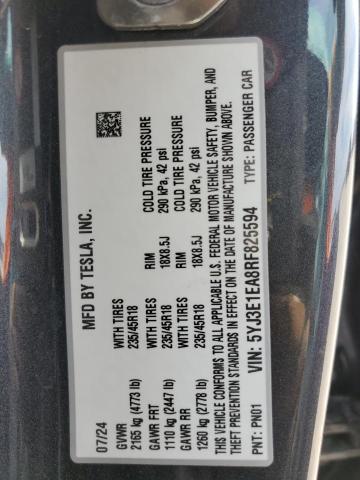 2024 TESLA MODEL 3 - 5YJ3E1EA8RF825594