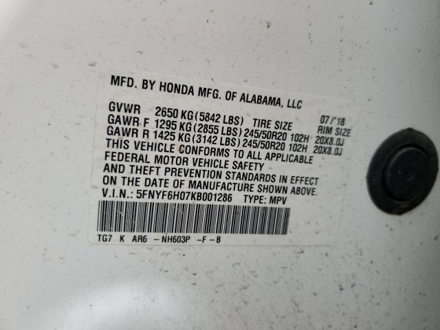 2019 HONDA PILOT ELIT - 5FNYF6H07KB001286