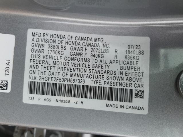 2023 HONDA CIVIC SPOR 2HGFE2F50PH567326