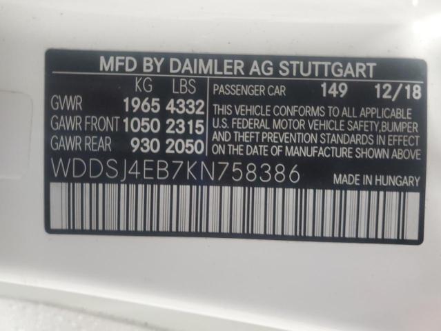 2019 MERCEDES-BENZ CLA 250 - WDDSJ4EB7KN758386