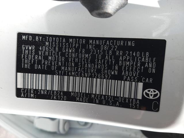 2022 TOYOTA COROLLA XS - 5YFT4MCE6NP126697