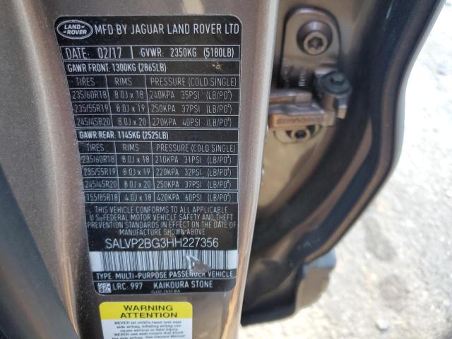 2017 LAND ROVER RANGE ROVE - SALVP2BG3HH227356