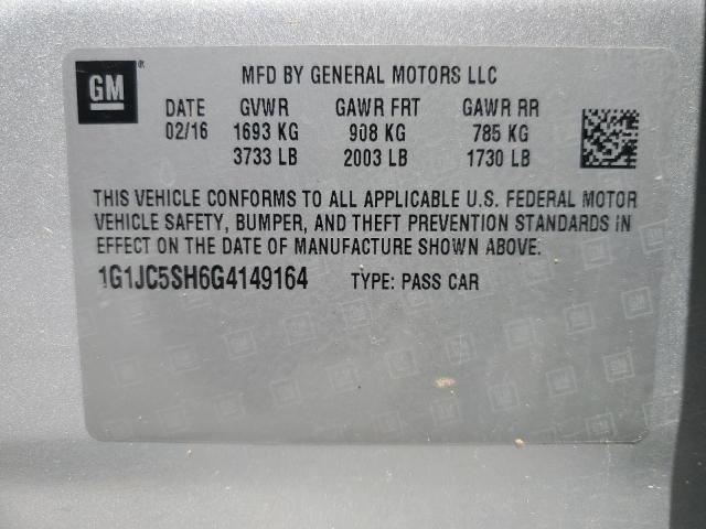 2016 CHEVROLET SONIC LT 1G1JC5SH6G4149164