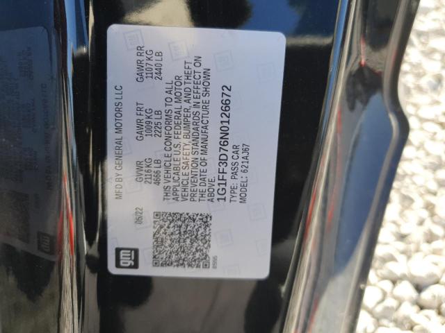 2022 CHEVROLET CAMARO LT1 1G1FF3D76N0126672