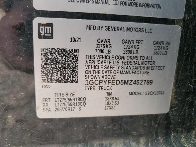2021 CHEVROLET SILVERADO - 1GCPYFED5MZ452789