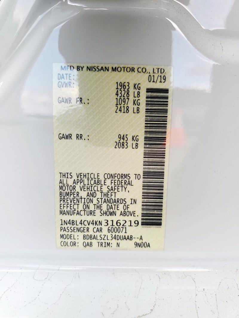 2019 NISSAN ALTIMA SR - 1N4BL4CV4KN316219