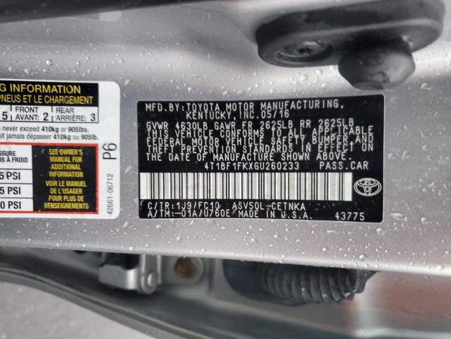 2016 TOYOTA CAMRY 4T1BF1FKXGU260233