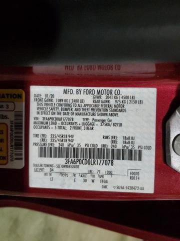 2020 FORD FUSION SEL - 3FA6P0CD0LR177078