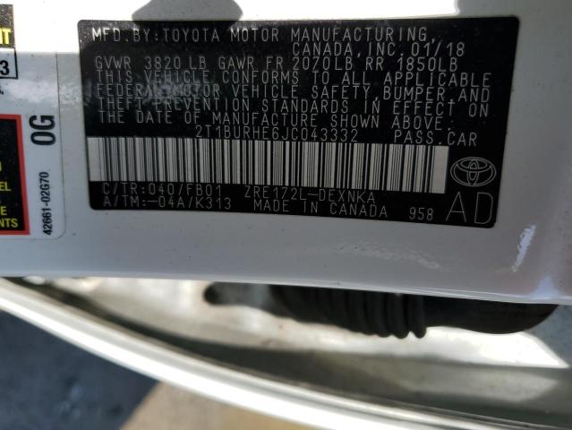 2018 TOYOTA COROLLA L 2T1BURHE6JC043332