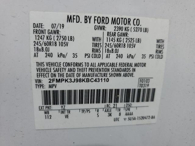 2019 FORD EDGE SEL - 2FMPK3J98KBC43110