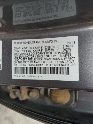 2019 HONDA ACCORD EXL - 1HGCV1F53KA008552