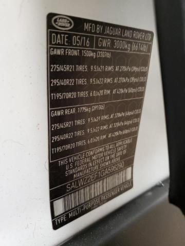 2016 LAND ROVER RANGE ROVE - SALWZ2EF1GA596290