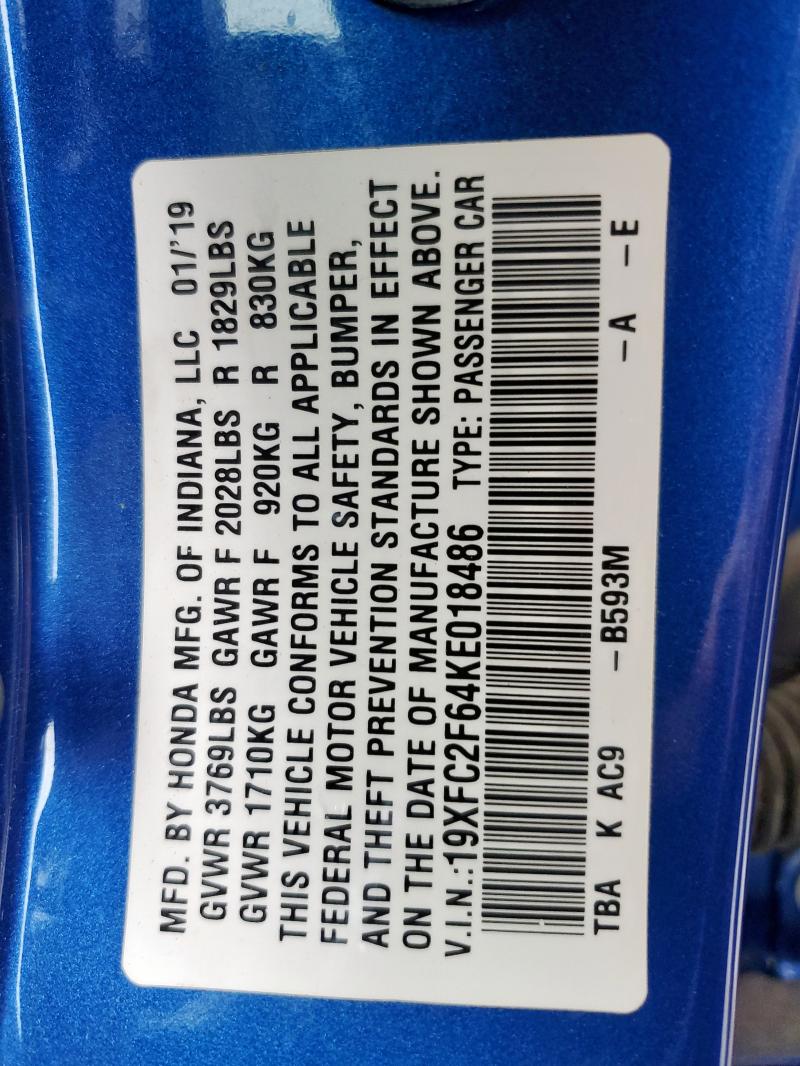 2019 HONDA CIVIC LX - 19XFC2F64KE018486