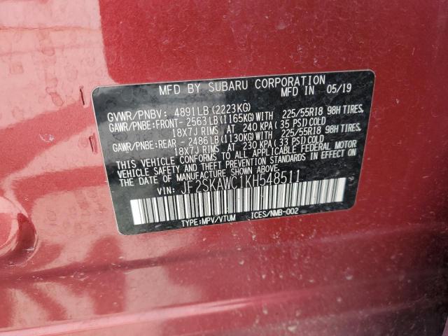 2019 SUBARU FORESTER T - JF2SKAWC1KH548511
