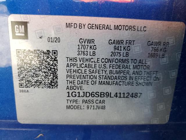 2020 CHEVROLET SONIC LT - 1G1JD6SB9L4112487