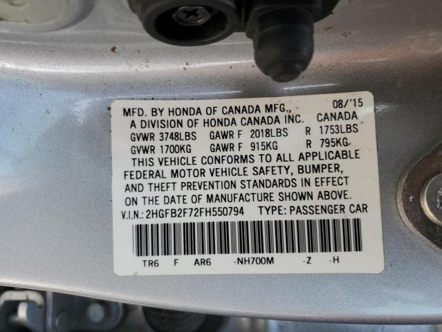 2015 HONDA CIVIC SE 2HGFB2F72FH550794