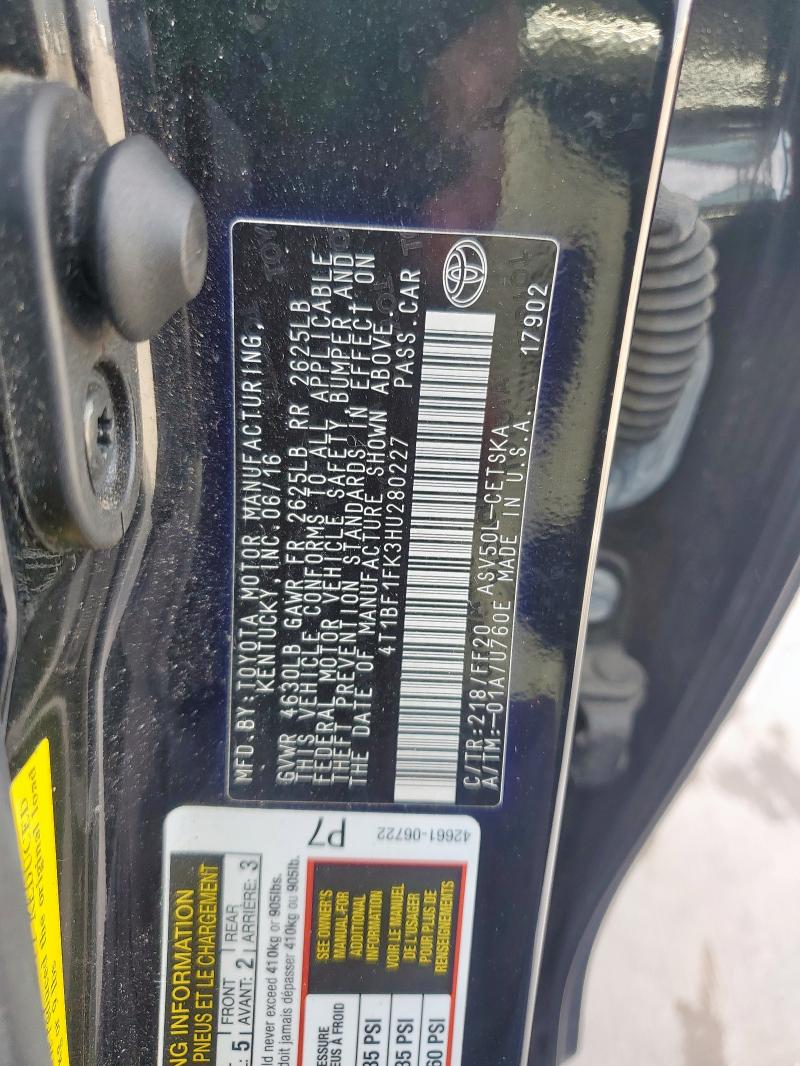 2017 TOYOTA CAMRY LE - 4T1BF1FK3HU280227