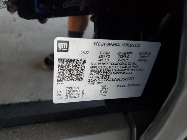 1gnsctkl0nr362283 - 2022 Chevrolet tahoe c1500 high country - #54480645